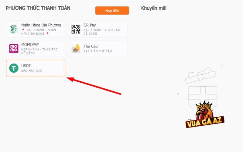 Chọn phương thức nạp tiền USDT Chọn phương thức nạp tiền USDT