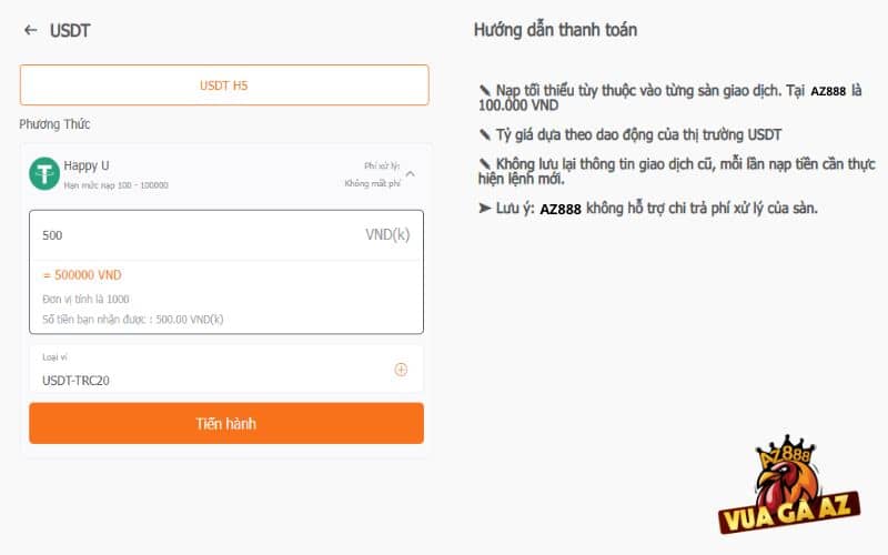 Điền số tiền cần nạp và bấm tiền hành Điền số tiền cần nạp và bấm tiền hành