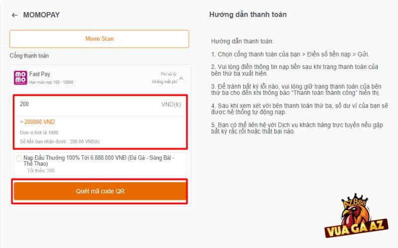 Nhập số tiền cần nạp MOMO và nhấn tiến hành Nhập số tiền cần nạp MOMO và nhấn tiến hành
