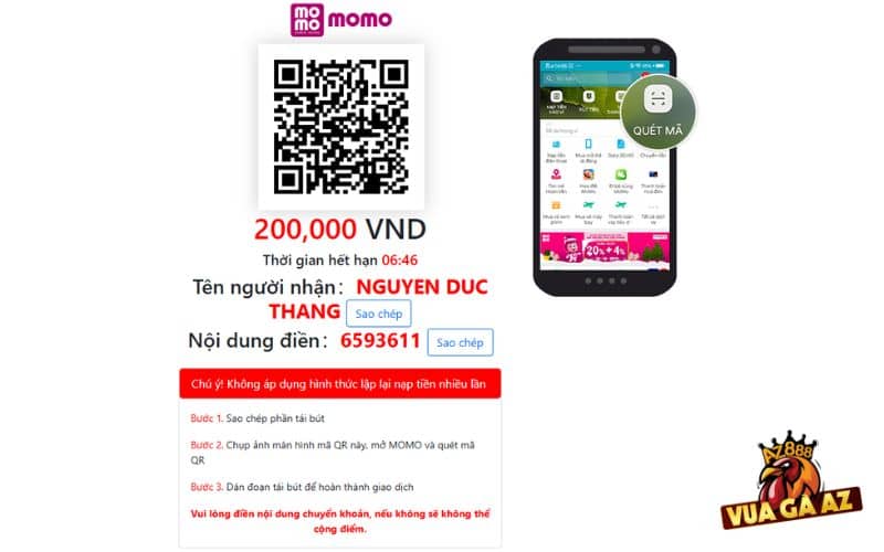 Quét mã MOMO hoặc chuyển qua các thông tin cung cấp Quét mã MOMO hoặc chuyển qua các thông tin cung cấp